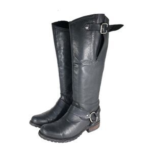 LIBERTY Black Tall Moto Boots with Buckle